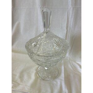 Vintage Crystal Cut Glass Pedestal Candy Dish With Lid Decorative Bowl